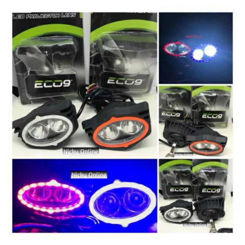 nine luminos lampu tembak 2 mata/cwl owl 2 mata + angel dudukan spion water prooff