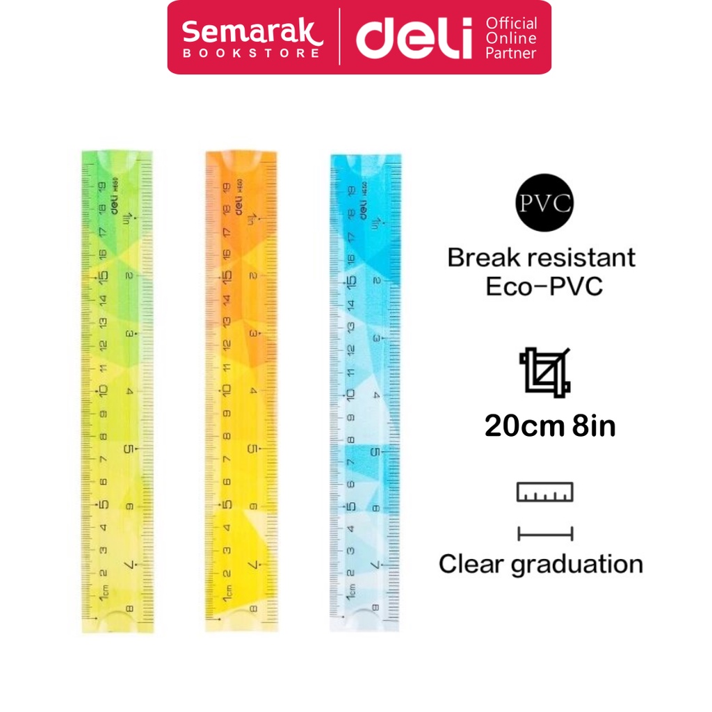 

Deli H650 Flexible Ruler Penggaris Fleksibel Anti Patah 20 cm - Blue / Green / Orange [1 Pc]