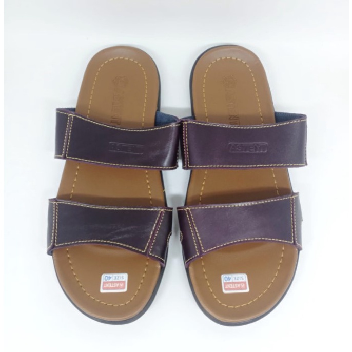 Sandal Slop Cowok 39 - 43 Ban 2 Sendal Casual Pria Dewasa Laki Bahan Kulit Sintetis Astent