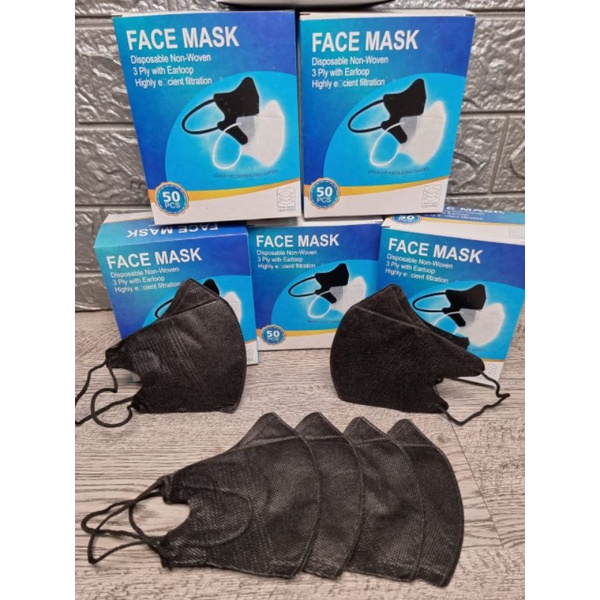 Masker Duckbill Dewasa hitam /putih isi 50pcs/box