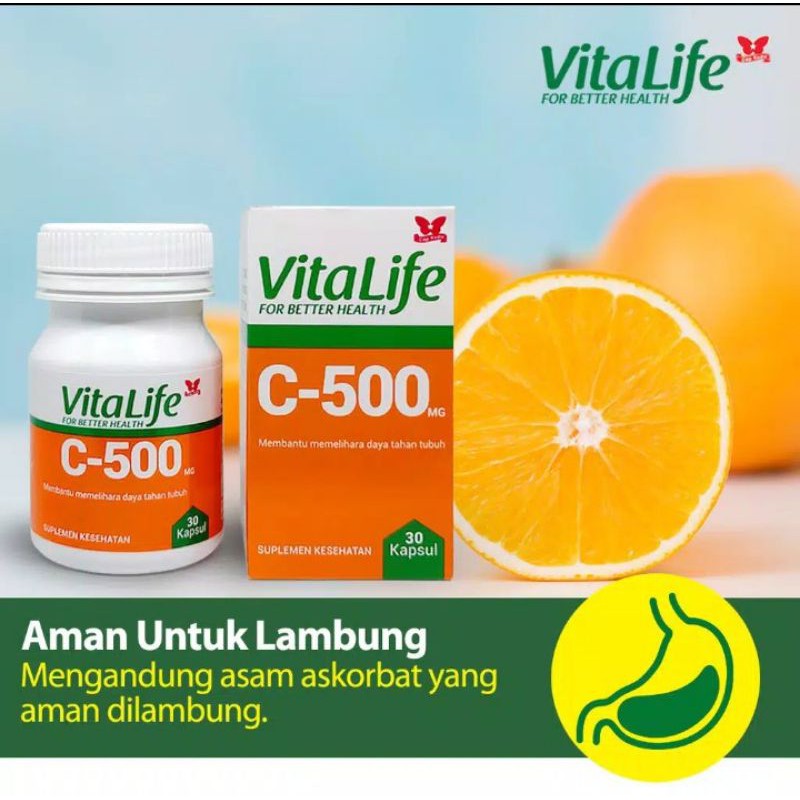 VIT C 500MG VITALIFE Isi 30TAB Aman Di Lambung