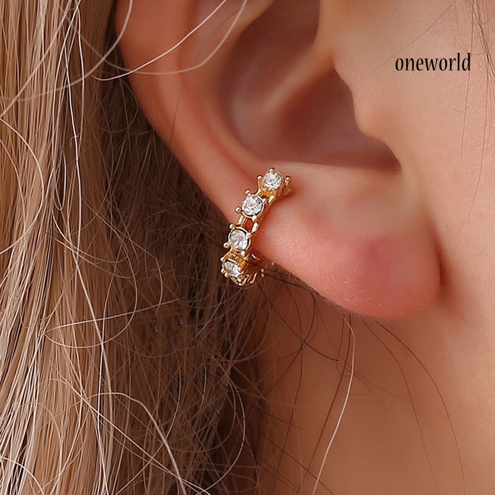 OW@ 1Pc Women Fashion Rhinestone Ear Clip on Cuff Earrings Non-Piercing Jewelry