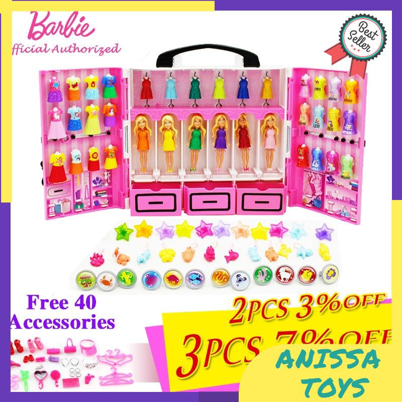 Boneka Barbie Set Original Barbie Dream Wardrobe Funny Pretend Dolls Toy Mini Pocket Barbie