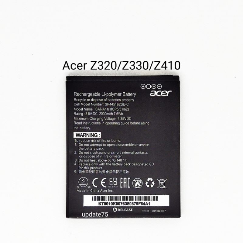 Baterai Acer Z320 Z330 Z410 model BAT-A11 BAT A11 original