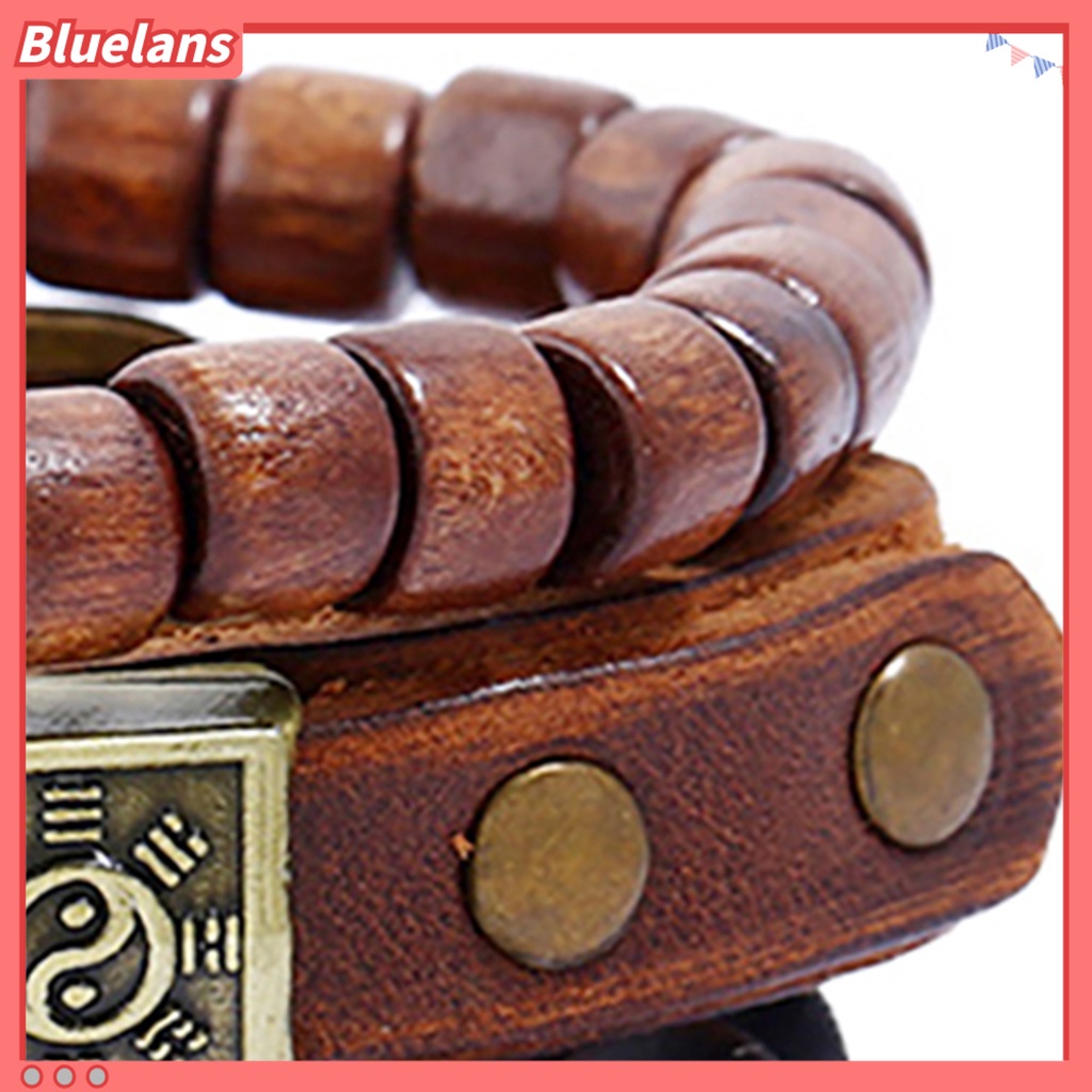 Bluelans 4Pcs Beaded Bracelet Simple Multi-layer Easy-using Tai Chi Leather Bracelets