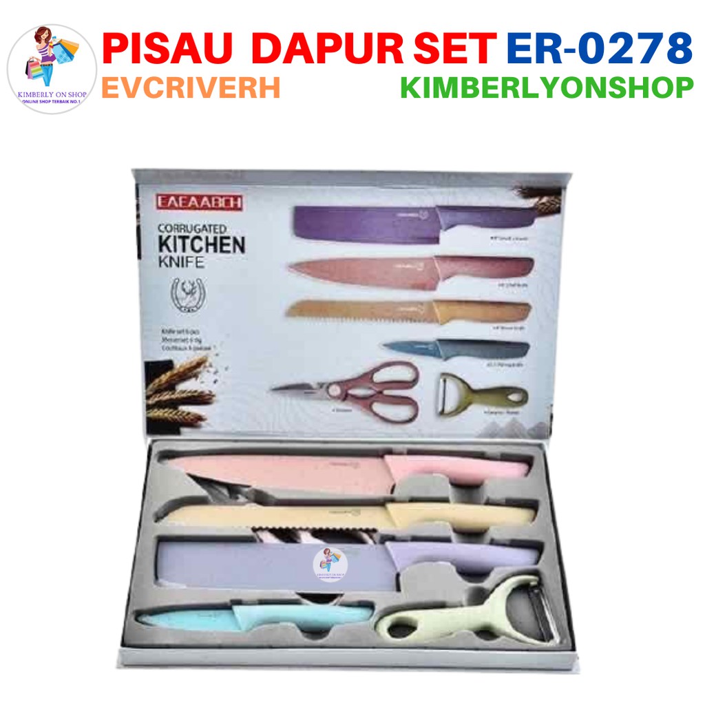 Kimberlyonshop Pisau Set Dapur Peralatan Masak Stainless 6IN1 EVCRIERH