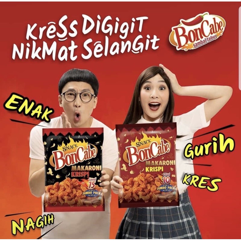 Makaroni Krispi Snack Boncabe kemasan kecil 30gr Level 15 dan Level 10 makaroni pedas