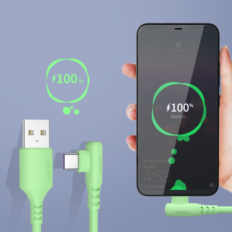 Kabel Data/Charger Usb Tipe C 5a Fast Charging Bentuk Siku Bahan Silikon Lembut