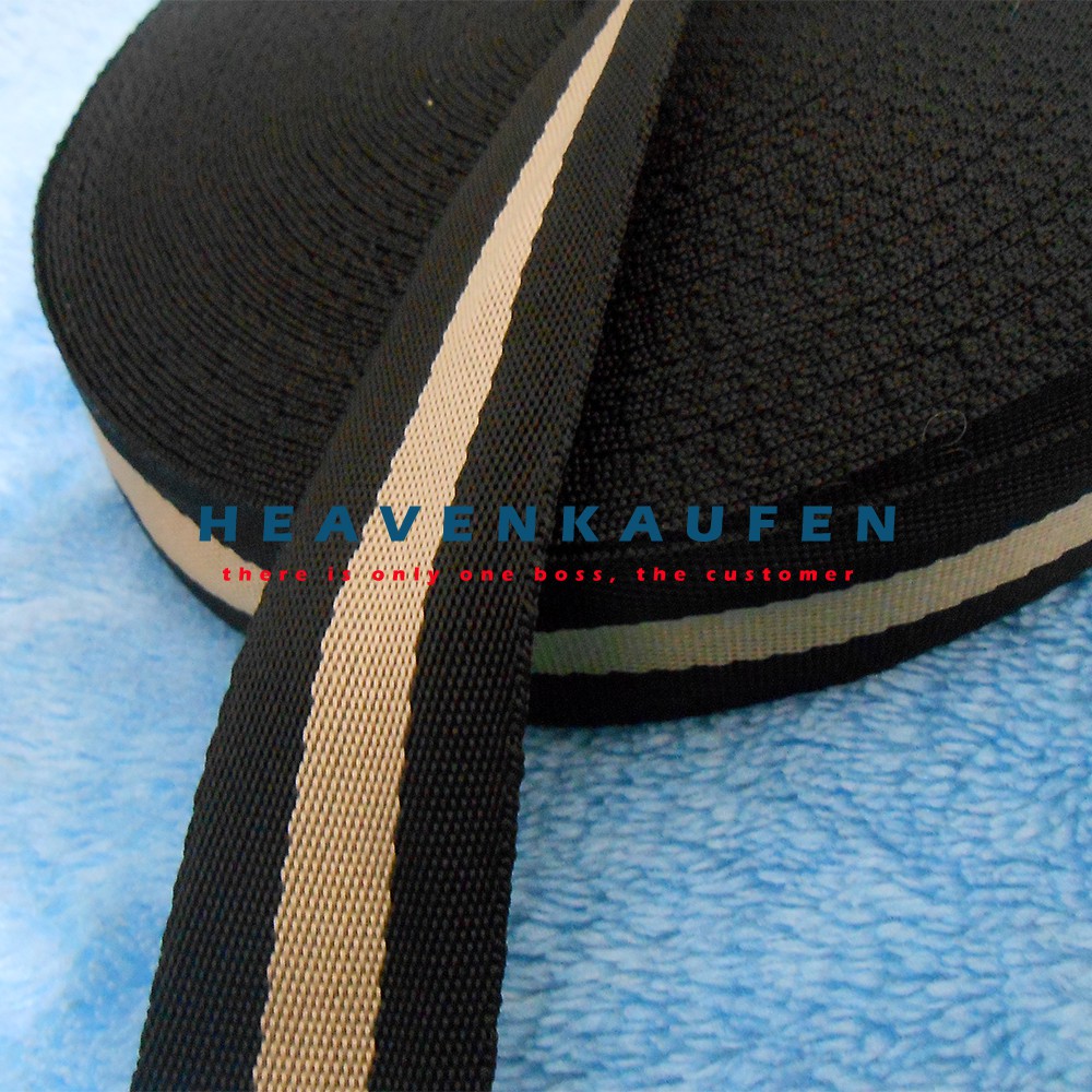 Webbing Tas 3 cm Hitam Strip Cream Motif Bally Meteran