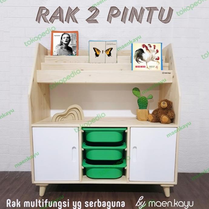 Rak Serbaguna , Rak Susun ,Lemari Kayu,Lemari Rak Buku Kayu 2 Pintu Kitkacu
