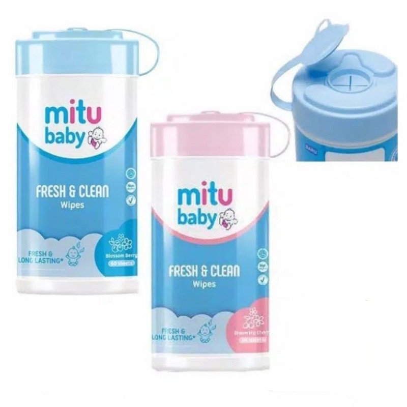 Mitu Baby Wipes Fresh &amp; Clean Refill Bottle Tissue Bayi Tisu Bayi isi Ulang Kemasan Botol 60Sheets