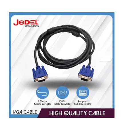 Cable vga jedel 3 meter m-m standard 720p HD for pc laptop - Kabel vga d-sub 15 pin 3m male for monitor projector tv