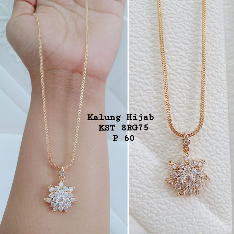 Kalung Hijab Anti Karat Set Liontin Bunga Permata Kalung Wanita