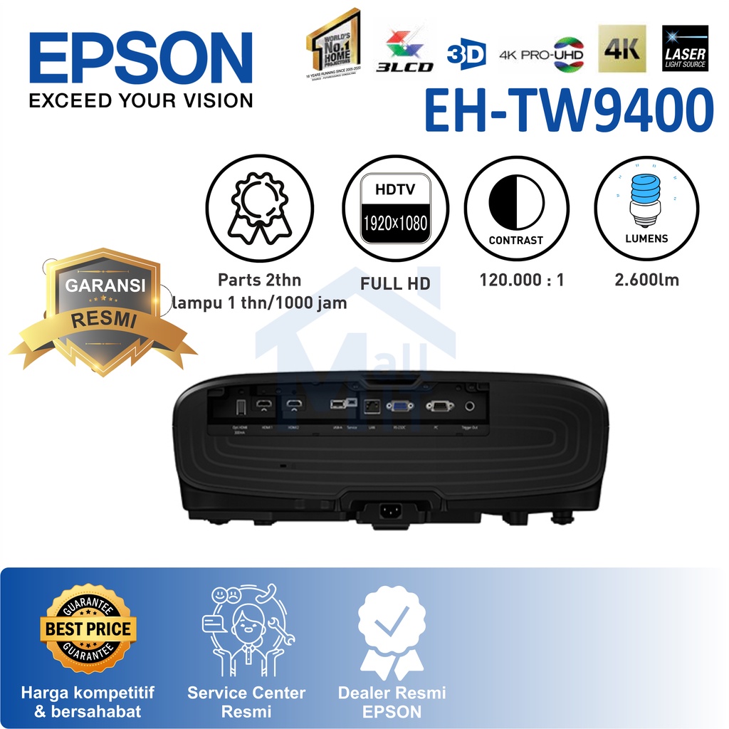 PROYEKTOR EPSON EH-TW9400 TW9400 TW 9400  4K ENHANCEMENT PRO UHD HOME Theatre Garansi Resmi