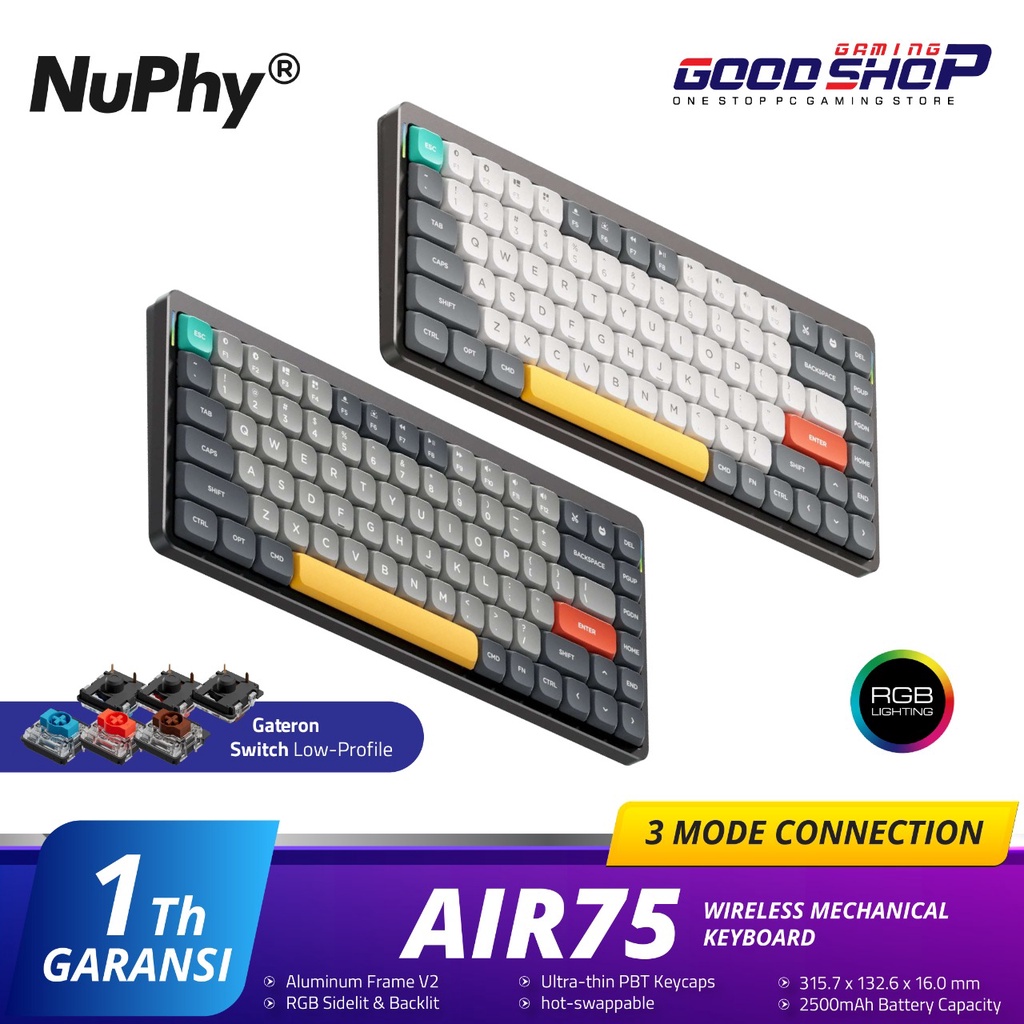 NuPhy Air75 / Air 75 RGB ANSI Hot-swappable Wireless - Gaming Keyboard