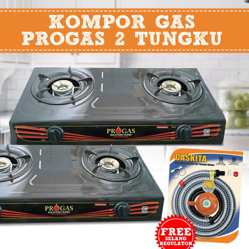 PROGAS Kompor Gas 2 Tungku - Paket Selang Regulator Caisar SNI