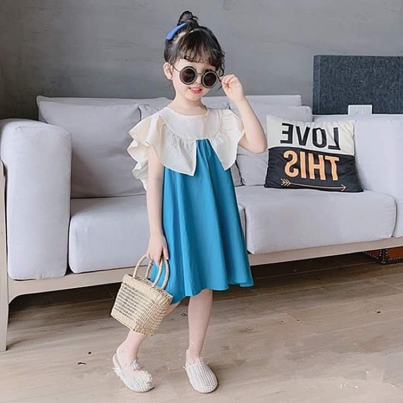 Dress Anak Warna Biru Polos Gaun Anak Perempuan Impor Baju Anak Keren