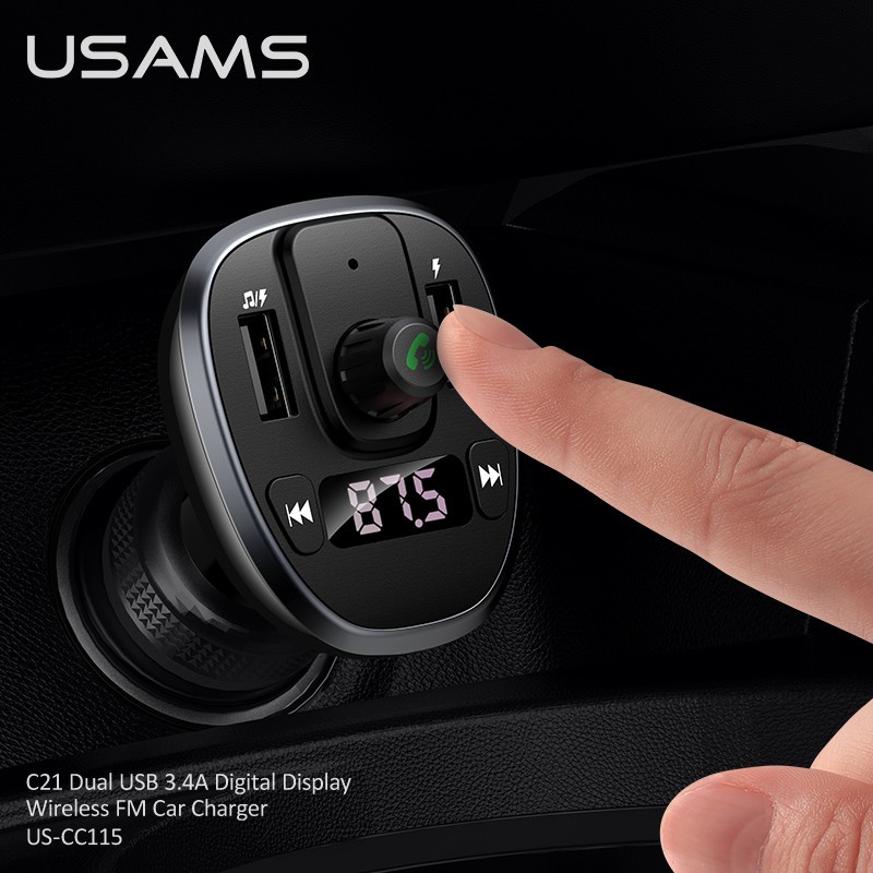 USAMS  Original Car Charge C21 aksesoris mobil Bluetooth audio Dual USB Car Charger FM Transmitter MP3 Player carger mobil bluetooth Ori For mobile phone/tablet