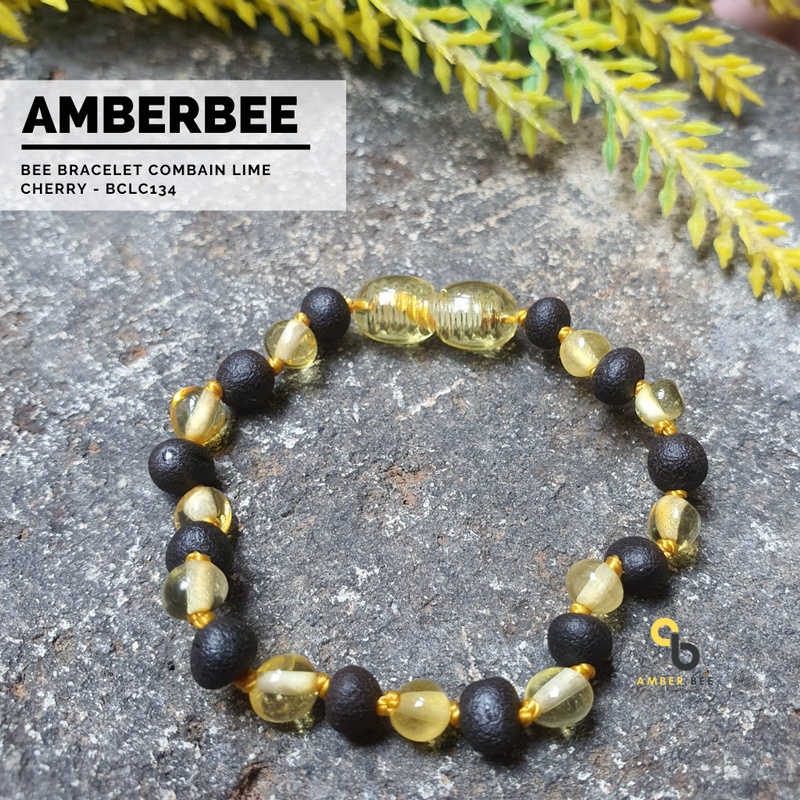 Gelang Anak Amber Baltic Lithuania Premium Mix Lime Cherry BCLC134 By Amber Bee