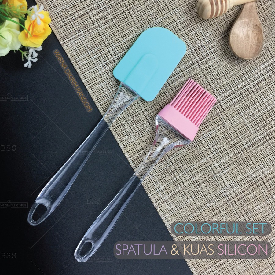 Set Spatula Kuas Silicon Brusher Warna Random Adonan Rujak Oles Mentega Kue Murah