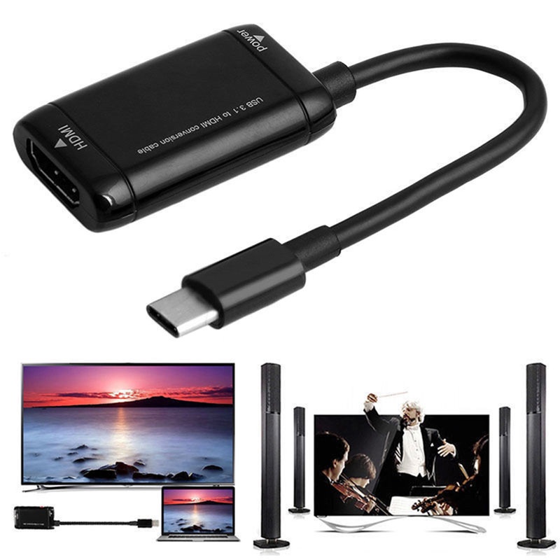 （✔✔❤Kabel Adapter USB 3.1 Tipe C to HDMI Warna Hitam Untuk MHL Android Tablet