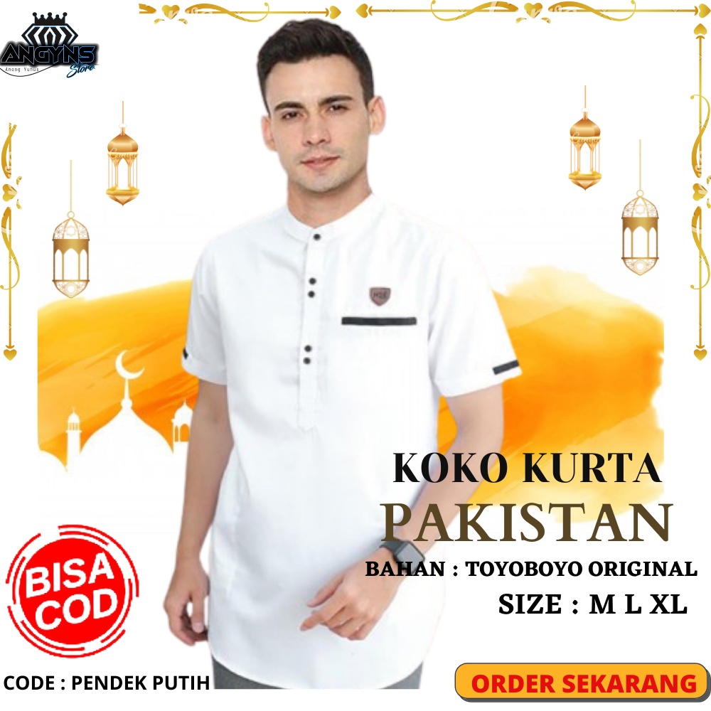 Baju Koko Kurta Muslim Pakistan Polos Lengan Pendek Dewasa Pria Cowok Premium Model Terbaru 2021 Ori