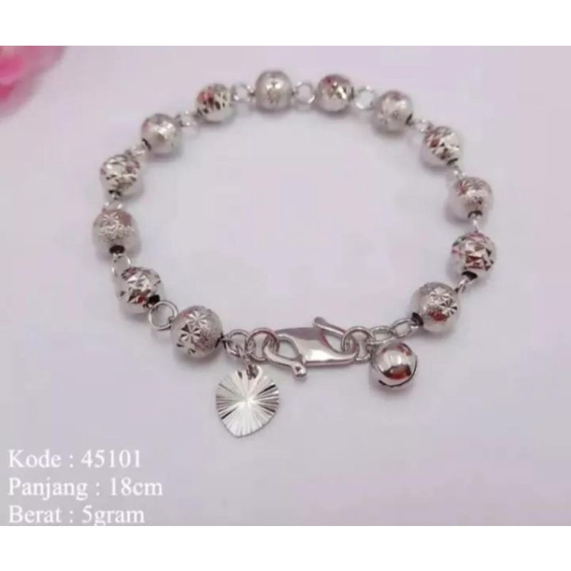 GELANG TANGAN WANITA TITANIUM BOLA BOLA SILVER LAPIS EMAS PUTIH