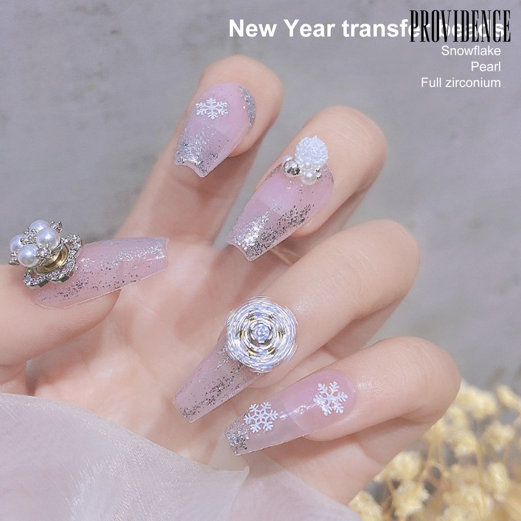 Providence Hiasan Kuku 3d Bentuk Snowflake Aksen Zircon + Mutiara Imitasi Untuk Aksesoris Nail Art