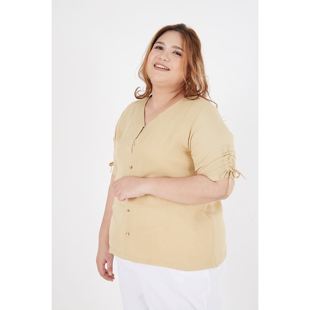 Sorabel - Carif Plain Drawstring Blouse Big Size / Blouse Wanita V Neck Jumbo Lengan 3/4-6