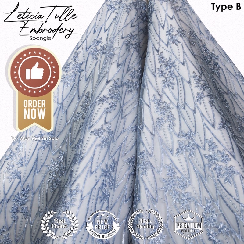 [NEW ARRIVAL] LETICIA TULLE EMBRODERY SPANGLE TYPE B NEW DESIGN PER 0.5M BY MACMOHAN TILE BEADINGS PAYET TERBARU