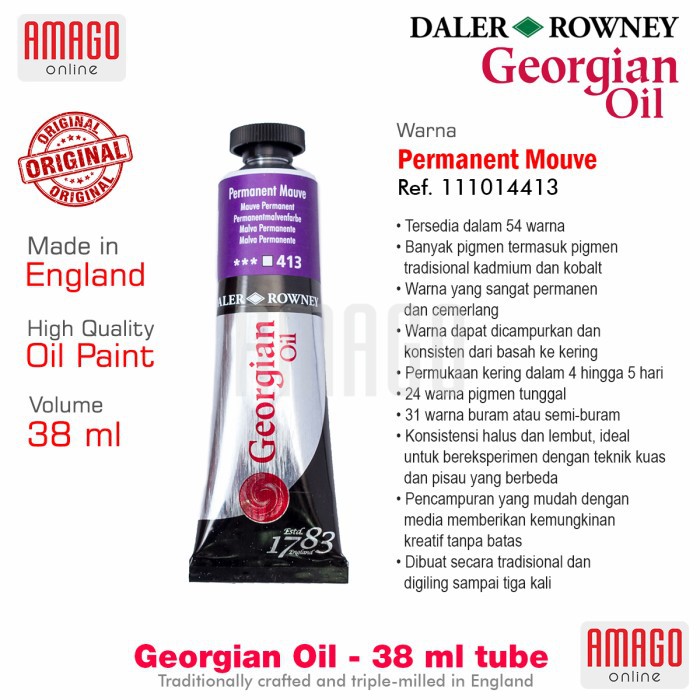 DALER-ROWNEY - GEORGIAN OIL 38 ml - PERMANENT MOUVE - 111014413