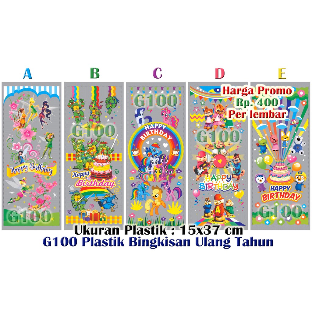 

G100 Plastik Bingkisan Ulang Tahun Anak Ukuran 15x37 cm (1 pack isi 20 lembar) Plastik OPP Ultah