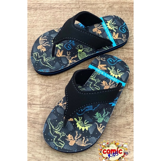 Sandal Jepit Anak Laki Laki Size Besar Sendal Anak Cowok Flip Flop Dino Balita Hitam Kids Slippers COMICKIDS DINO BLACK