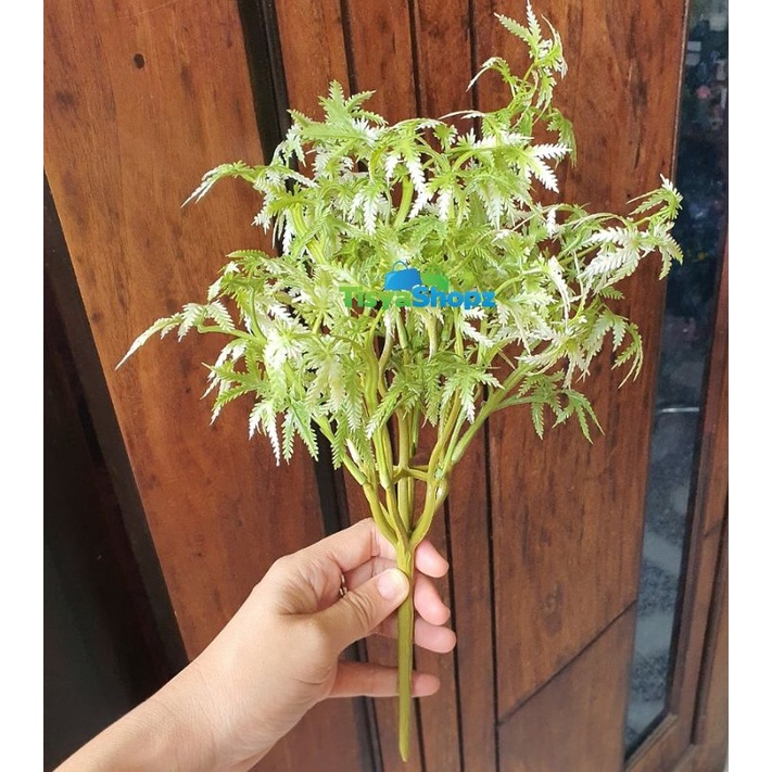 WD - Tanaman daun kelapa putih x7 / bunga plastik (tanpa pot)