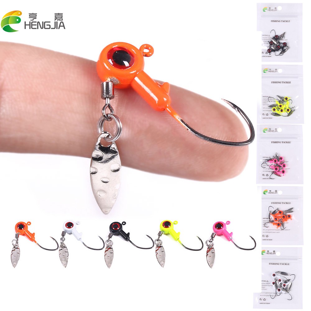 Hengjia 5pcs / Kantong Kail Pancing Jighead 1.75g 3.5g Dengan Spinner Sequin Lembut