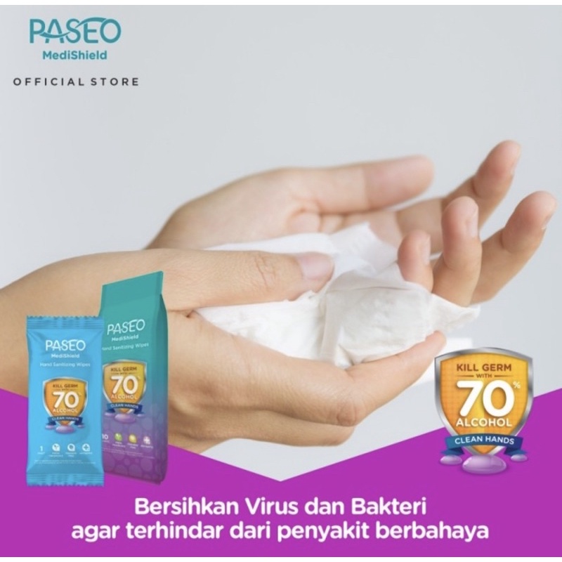 Paseo Wipes MediShield Hand Sanitizing Wipes 10 pcs