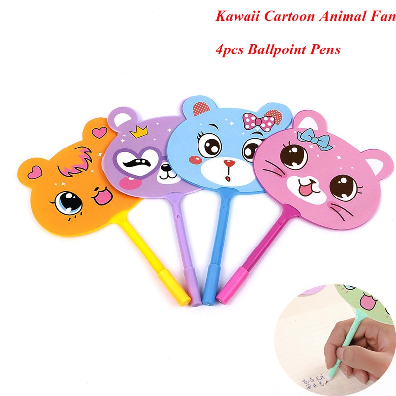 

INDORETAIL | 4 Pcs/Set Kawaii Kartun Hewan Fan Ballpoint Pens Lucu Indah Aneh Bentuk Bola Pena