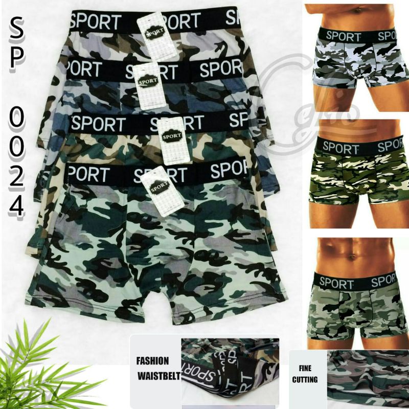 FX SHOP BOXER PRIA IMPORT KARET SPORT CORAK ARMY