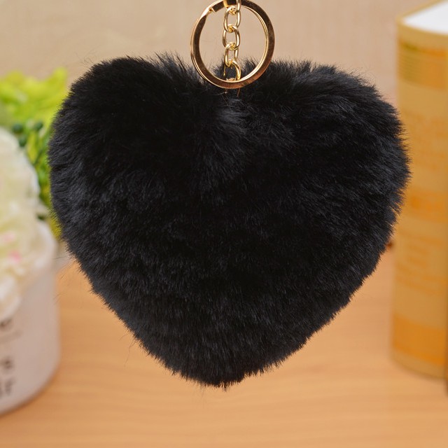 Gantungan Kunci Pom Pom Love Cinta Hati Keychain Berbulu Kelinci Bola Bulu Gantungan kunci Mobil Tas