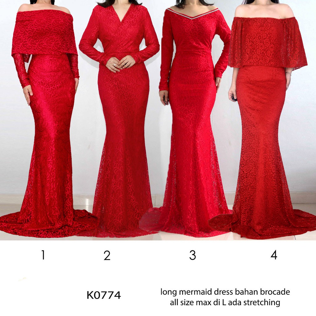 LongDress Pesta merah - Gaun pesta kondangan - mermaid long dress k0774