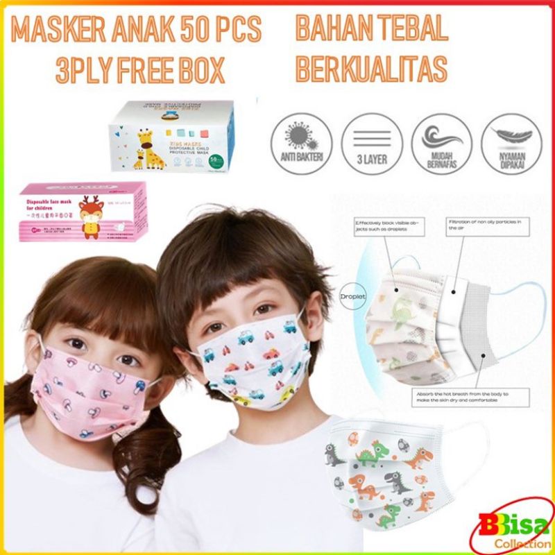 Masker DISPOSABLE ANAK 3 PLY  MOTIF 1 Box isi 50pc