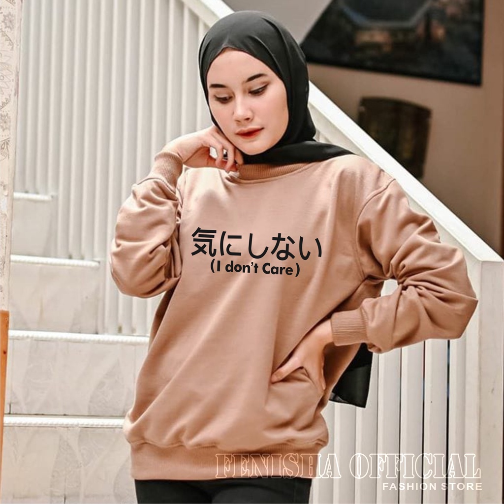 FenishaStore I DONT CARE Sweater Crewneck Wanita Lengan Panjang Size M-L-XL-XXL Bisa Bayar Ditempat COD