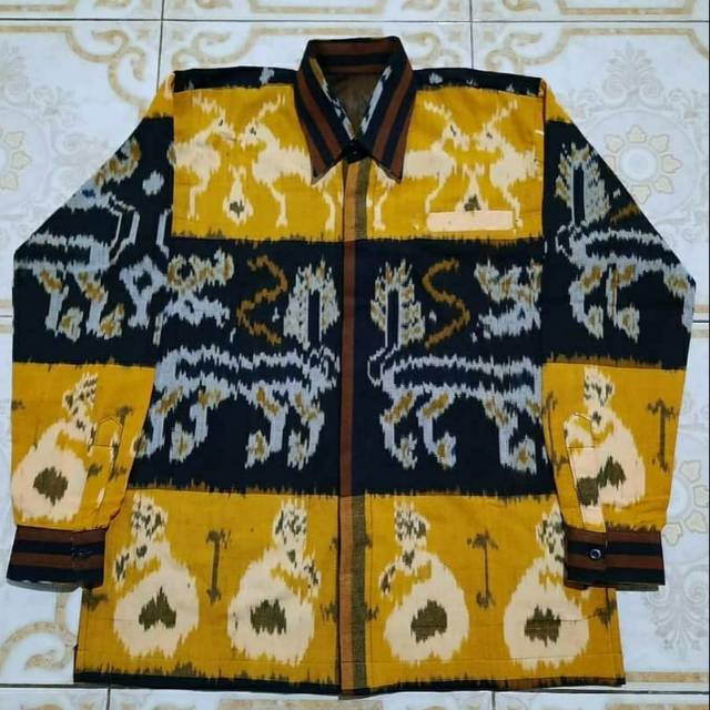 Kemeja tenun troso ethnic jepara motif sumba warna kuning