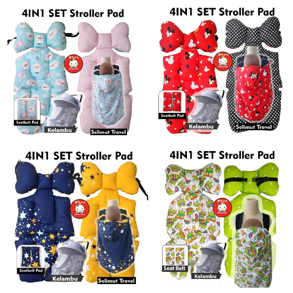 PREORDER SET Stroller Pad + SEAT BELT (2in1)  &amp; Stroller PAd + seatbelt + kelambu (3in1) 4in1 po