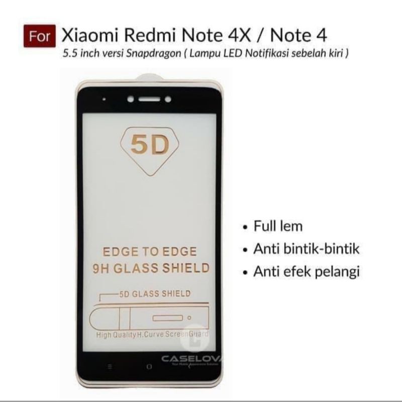 Xiaomi Redmi Note 4X Led Sebelah Kiri Tempered Glass Full Layar Anti Gores Kaca