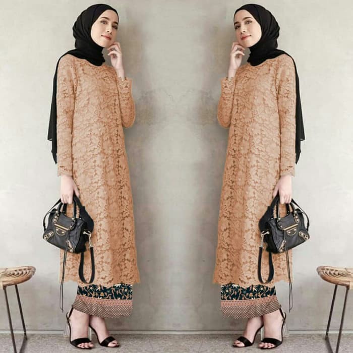 Kb Lucia Mocca Gamis 0152 Shp Baju Gamis Wanita Terbaru bahan brukat tulang gliter import lapis furi