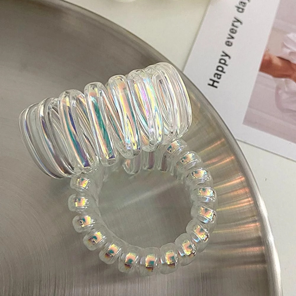 Korean INS Mermaid Phone Line Hair Ties Rope / Fashion Wide-brimmed Telephone Line Hair Ring / Women Elastic Rubber Hair bands / Girls Seamless Head Rope Bracelet Hair Accessories
