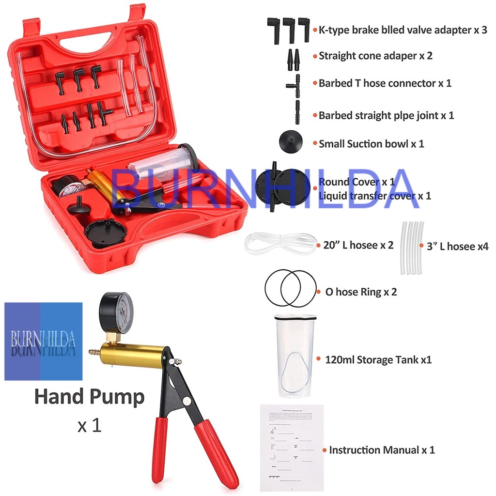 Vacuum Pistol Brake Bleeder Kit Bleeding Rem ABS MobilBrake Bleeder Kit with Hand Held Vacuum Pump Tester | 16pcs Brake Clutch Bleeder Tool with Adapters for Car Kitchen Uses | One-Man Brake Bleeding System Apply to Bike, Motorcycle, Car, Truck  burnhilda