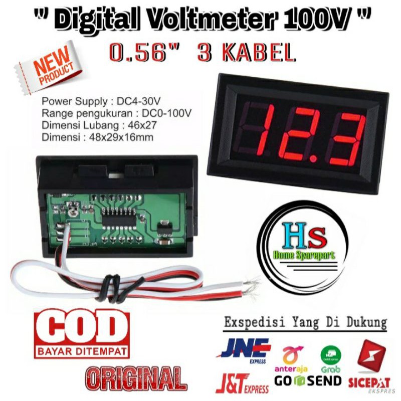 Voltmeter DC 100V / Digital Voltmeter 0-100V DC / Voltmeter Digital 100V DC Termurah