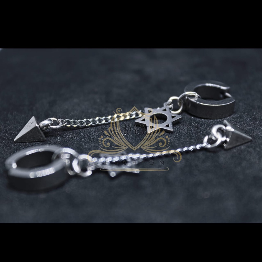 VIRAL Anting Bintang Hexagram Rantai Titanium steel / Anting Pria Wanita Gantungan Piercing Xuping / anting korean style/ anting six pointed star